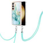 For Samsung Galaxy S24+ 5G Electroplating Marble Dual-side IMD Phone Case with Lanyard(Green 003)