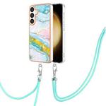 For Samsung Galaxy S24+ 5G Electroplating Marble Dual-side IMD Phone Case with Lanyard(Green 004)