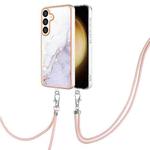 For Samsung Galaxy S24+ 5G Electroplating Marble Dual-side IMD Phone Case with Lanyard(White 006)