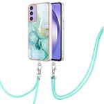 For Samsung Galaxy A15 5G Electroplating Marble Dual-side IMD Phone Case with Lanyard(Green 003)