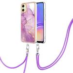 For Samsung Galaxy A05 Electroplating Marble Dual-side IMD Phone Case with Lanyard(Purple 001)