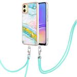 For Samsung Galaxy A05 Electroplating Marble Dual-side IMD Phone Case with Lanyard(Green 004)