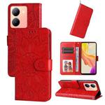 For vivo Y78 5G Foreign Embossed Sunflower Leather Phone Case(Red)