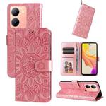 For vivo Y78 5G Foreign Embossed Sunflower Leather Phone Case(Rose Gold)