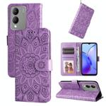 For vivo Y17s Embossed Sunflower Leather Phone Case(Purple)