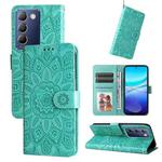 For vivo Y100 IDN / Y200e 5G Global Embossed Sunflower Leather Phone Case(Green)