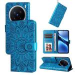 For vivo X200 Pro Embossed Sunflower Leather Phone Case(Blue)