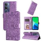 For vivo Y19s Embossed Sunflower Leather Phone Case(Purple)