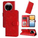 For vivo Y300 Pro Embossed Sunflower Leather Phone Case(Red)