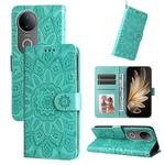For vivo S20 Embossed Sunflower Leather Phone Case(Green)