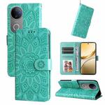 For vivo V50 Embossed Sunflower Leather Phone Case(Green)