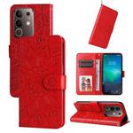 For vivo Y29 4G Embossed Sunflower Leather Phone Case(Red)