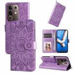 For vivo Y29 4G Embossed Sunflower Leather Phone Case(Purple)