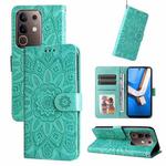 For vivo Y29 4G Embossed Sunflower Leather Phone Case(Green)