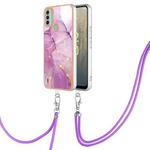 For Nokia C31 Electroplating Marble Dual-side IMD Phone Case with Lanyard(Purple 001)