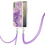 For Nokia C31 Electroplating Marble Dual-side IMD Phone Case with Lanyard(Purple 002)