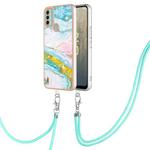 For Nokia C31 Electroplating Marble Dual-side IMD Phone Case with Lanyard(Green 004)