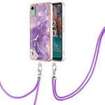 For Nokia C12 Electroplating Marble Dual-side IMD Phone Case with Lanyard(Purple 002)