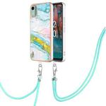 For Nokia C12 Electroplating Marble Dual-side IMD Phone Case with Lanyard(Green 004)