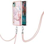 For Nokia C12 Electroplating Marble Dual-side IMD Phone Case with Lanyard(Rose Gold 005)