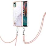 For Nokia C12 Electroplating Marble Dual-side IMD Phone Case with Lanyard(White 006)