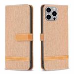 For iPhone 15 Pro Max Color Block Denim Texture Leather Phone Case(Brown)