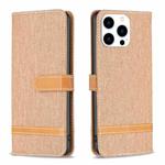 For iPhone 15 Pro Color Block Denim Texture Leather Phone Case(Brown)