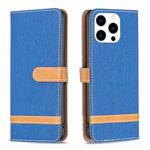 For iPhone 15 Pro Color Block Denim Texture Leather Phone Case(Royal Blue)
