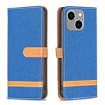 For iPhone 15 Plus Color Block Denim Texture Leather Phone Case(Royal Blue)