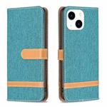 For iPhone 15 Color Block Denim Texture Leather Phone Case(Green)