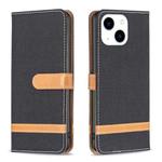 For iPhone 15 Color Block Denim Texture Leather Phone Case(Black)