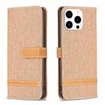 For iPhone 16 Pro Max Color Block Denim Texture Leather Phone Case(Brown)