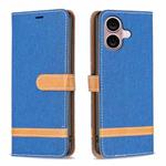 For iPhone 16 Plus Color Block Denim Texture Leather Phone Case(Royal Blue)