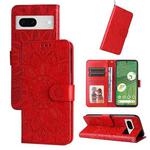 For Google Pixel 7 Embossed Sunflower Leather Phone Case(Red)