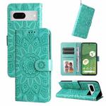 For Google Pixel 7 Embossed Sunflower Leather Phone Case(Green)