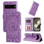 For Google Pixel 7 Pro Embossed Sunflower Leather Phone Case(Purple)