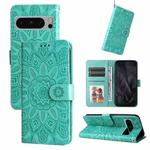 For Google Pixel 8 Pro Embossed Sunflower Leather Phone Case(Green)