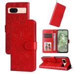 For Google Pixel 8a Embossed Sunflower Leather Phone Case(Red)