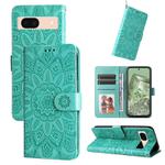 For Google Pixel 8a Embossed Sunflower Leather Phone Case(Green)