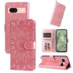 For Google Pixel 8a Embossed Sunflower Leather Phone Case(Rose Gold)