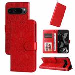 For Google Pixel 9 Pro Embossed Sunflower Leather Phone Case(Red)