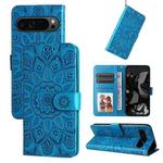 For Google Pixel 9 Pro Embossed Sunflower Leather Phone Case(Blue)