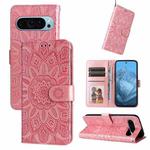 For Google Pixel 9 Embossed Sunflower Leather Phone Case(Rose Gold)