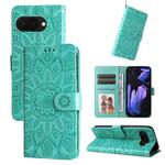 For Google Pixel 9a Embossed Sunflower Leather Phone Case(Green)