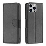 For iPhone 15 Pro Max Litchi Texture Pure Color Flip Leather Phone Case(Black)