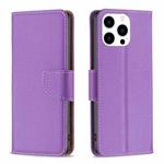 For iPhone 15 Pro Litchi Texture Pure Color Flip Leather Phone Case(Purple)