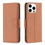 For iPhone 15 Pro Litchi Texture Pure Color Flip Leather Phone Case(Brown)