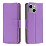 For iPhone 15 Plus Litchi Texture Pure Color Flip Leather Phone Case(Purple)