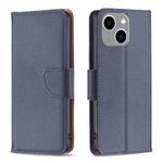 For iPhone 15 Plus Litchi Texture Pure Color Flip Leather Phone Case(Blue)