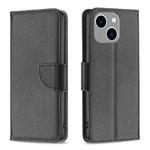 For iPhone 15 Plus Litchi Texture Pure Color Flip Leather Phone Case(Black)